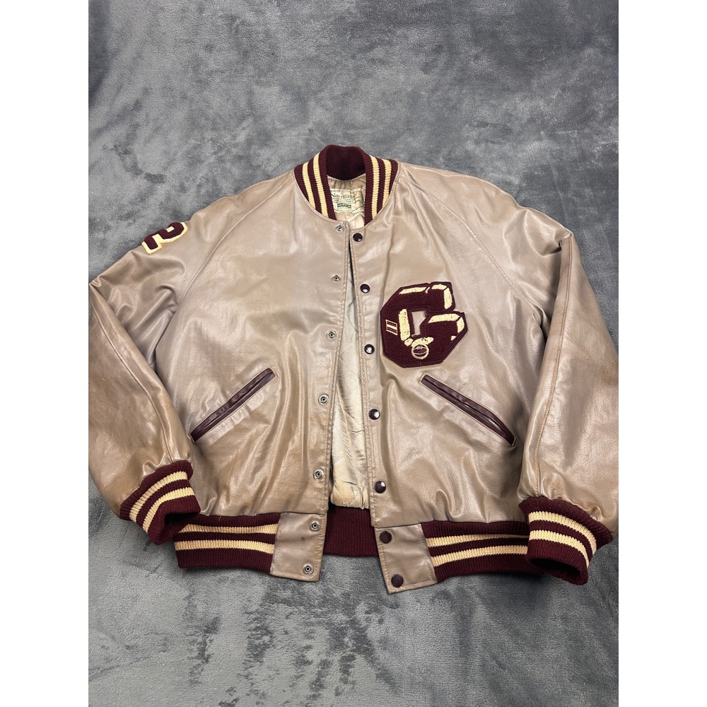VTG Naugalite Uniroyal Varsity Jacket Gray Vinyl Letterman G Basketball Size 42